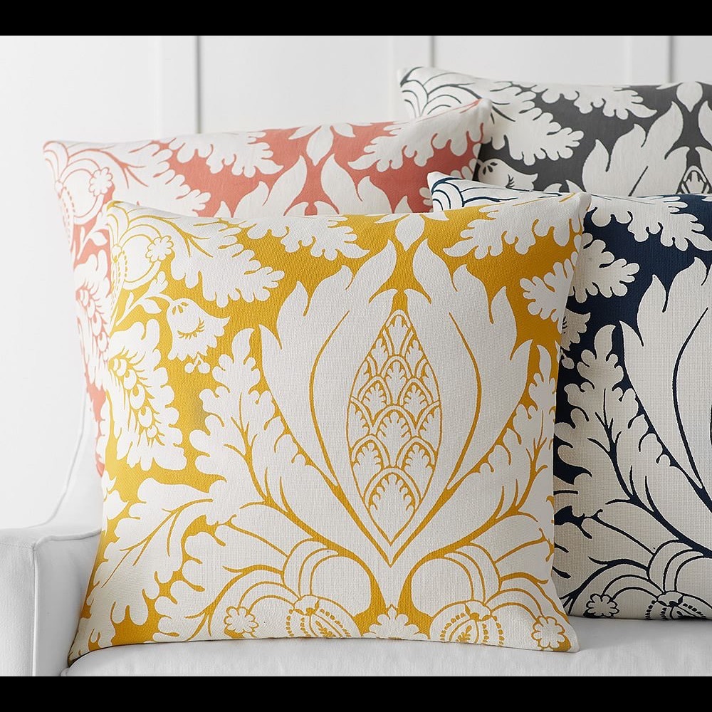 New Pottery Barn Reversible Damask Pillow Cover, 24” Honey Gold